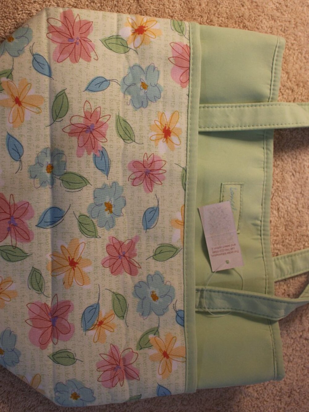 Longaberger Mint Green Pastel Floral Tote Bag Insulated Lunch Bag
